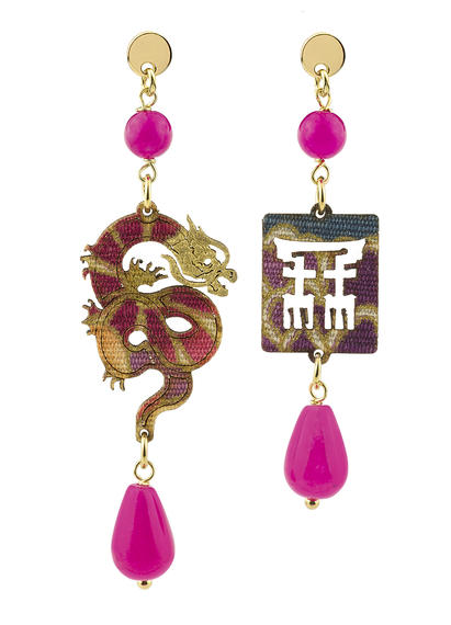 shaded-fuchsia-mini-brass-dragon-earrings